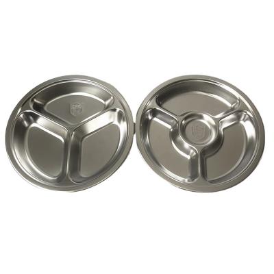 China Best Sustainable Round Divided Plates 304 Stainless Steel Compartments Sections Food Grade Metal Plates For Kids Camping Lunch for sale