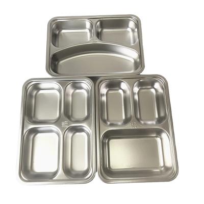 China Sustainable Stainless Steel 5-Compartment Rectangular Fast Food Divided Dishes Cafeteria Food Tray School Lunch Tray for sale