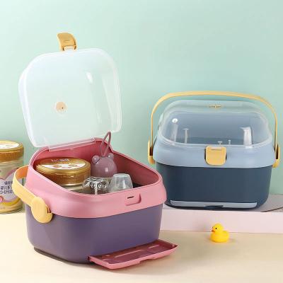 China Dustproof Tableware Drying Rack Household Baby Bottle Storage Box Baby Drain Milk Bottle Stored Feeding Storage Box for sale