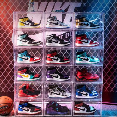 China Viable Hot Sale Plastic Clear Sneaker Drop Front Shoe Box Organizer Magnet Large Shoe Boxes Transparent Shoe Storage for sale