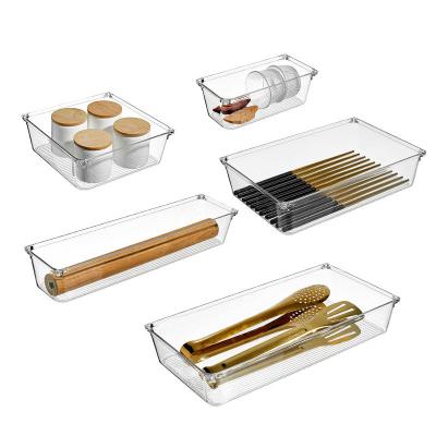 China Hot Selling Viable Drawer Storage Box Sets Clear Plastic Organizer Tray Desk Drawer Mini Drawer Organizer Multiple Combinations for sale