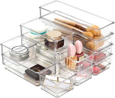 China Desktop Stackable Clear Drawer Viable Tray Cosmetic Dividers Drawer Organizer Desktop Plastic Storage Boxes Makeup Organizer for sale