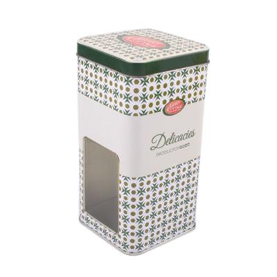 China Customized Eco-friendly Empty Square Metal Tea Tin Can Box For Candy Tea Gift Packaging With Window for sale