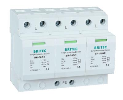 China BRITEC BR-50GR 3P Type 1 Surge Arrester 50ka Surge Protection Device spd t1 t2 ac for sale