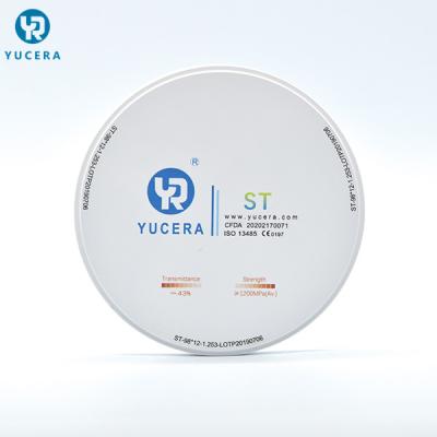 중국 YUCERA ST Cad 캠 1200 MPa 98 밀리미터 투명한 산화 지르코늄 블록 판매용