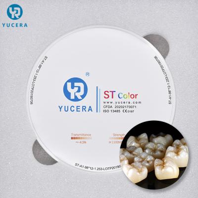 Cina I materiali di consumo dentari della st di Yucera colorano il composto ceramico preshaded del disco di biossido di zirconio per il materiale dentario di camma dei denti cad in vendita