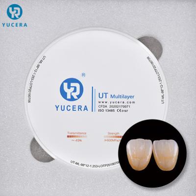 China 1500 ℃ UT Multilayer 600MPA Dental Zirconia Blocks for sale