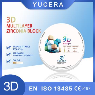 China 3D plus mehrschichtiger Zirkoniumdioxid-Block 1200HV Selbst farbige CAD Nocken-Zirkoniumdioxid-Blöcke zu verkaufen