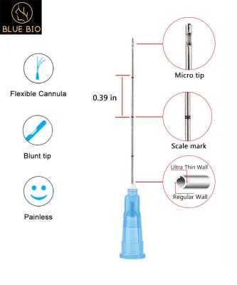 China 25g38mm Micro Cannula stainless steel Blunt micro cannula for dermal filler injection for sale