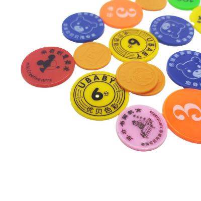 China Trolley Coin Keychain Custom Printing Food Grade engraved Embossed logo Plastic Token Coins for sale