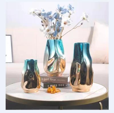 China Wholesale High Quality Modern Electroplating Decor Ceramic Vase 3 Size Mid Century Modern Flower Vases Home Decoration Porcelain Vase for sale