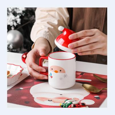 China 300ML Merry Christmas Mug Christmas Viable Ceramic Coffee Mugs With Lids Coffee Mug Christmas For Gift for sale