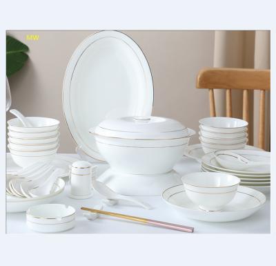 China Viable 46pcs A Lot Pattern White Bone China Bone China Dinnerware Sets Luxury Ceramic Dinner Plates Dinnerware Sets for sale