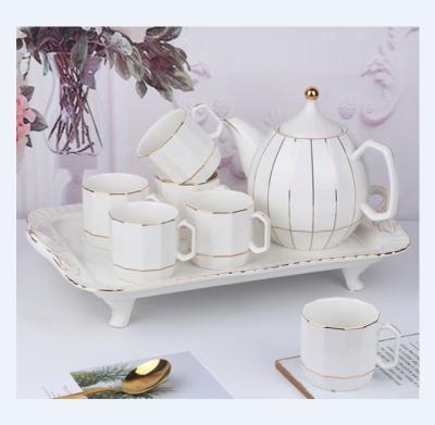 China Viable Nordic Luxury White Porcelain Tea Set Porcelain Tea Set Ceramic Coffee Set With Tray for sale