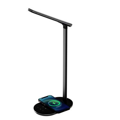 China Eye Protection Modern Dimmable LED Desk Lamp with Wireless Charger Portable Desk with Phone Charging Folded LED Desk Table Lights for sale