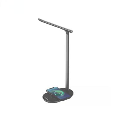 China QI Charger Dimmable LED Desk Lamp Modern Eye-Friendly Wireless Portable Desk With Phone Charging Folded LED Desk Table Lights for sale