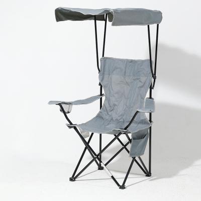 China Steel Frame 600D Polyester Fabric Portable Folding Portable Camping Chair with Shade and Cup Holder and Magazine Pocket for sale