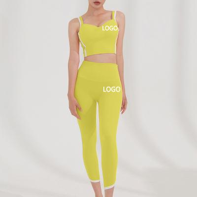 China 2021 High Waist Women Gym Breathable Leggings Fitness Clothing Sportswear Two Piece Set Workout Sports Bra Set for sale