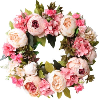 China Artificial Peony Simulated Wreath Rattan Ring Decoration Photography Props Wedding Garland Flower Home Door Decoration for sale