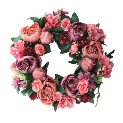 China Artificial Peony Simulated Wreath Rattan Ring Decoration Photography Props Wedding Garland Flower Home Door Decoration for sale