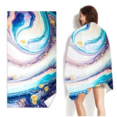 China Sustainable Double-Sided Velor Quick-Drying Beach Towel Printed Microfiber Beach Swimming Soft Absorbent Bath Towel for sale