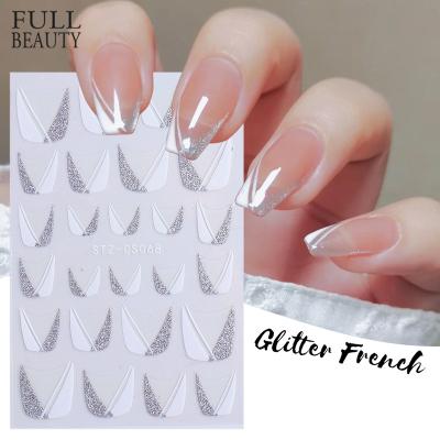 China Plastic Silver Glitter French Line Nails Stickers Strip 3D Decals Geometry Oblique White Oblique Star Manicure Creative Tips for sale