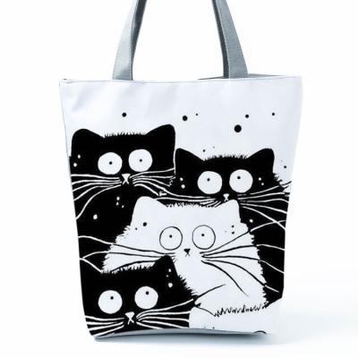 China New Lady Tote Bags Office Lady Tote Bags Reusable Shopping Reusable Recyclable Casual Shoulder Bag Cute Cat Printed Fabric Eco Handbag for sale