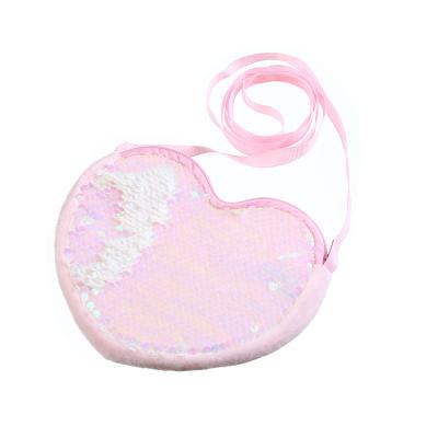 China Motion Sensing Kids Lovely Sequin Gift Kid Fashion Sequins Coin Purse Girls Love Heart Wallet Clutch Love Zipper Handbag For Girls for sale