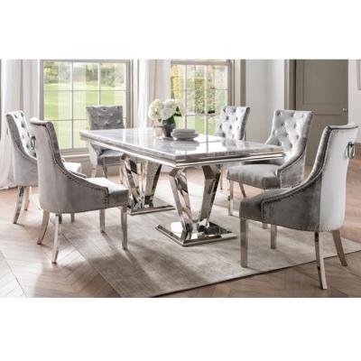 China Modern Set + Velvet Chairs 20.m Gray Solid Marble Dining Table for sale