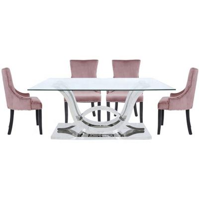 China 1.3m modern tempered glass and stainless steel dining table with chairs for sale