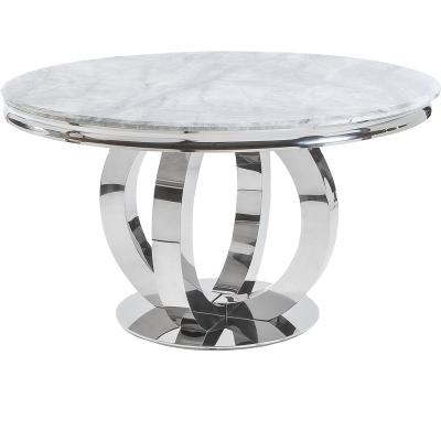 China Modern Round Gray Marble and Stainless Steel Chrome Dining Table for sale