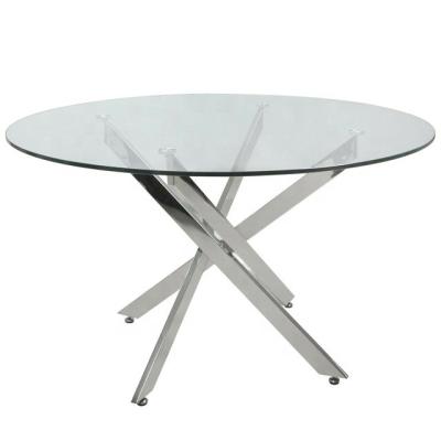 China modern chrome and glass round dining table for sale