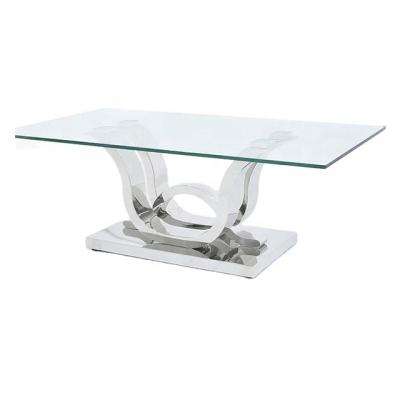 China Modern coffee table with a glass table top and a stainless steel base for sale