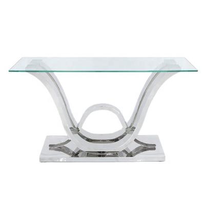 China STAINLESS STEEL console table with a glass table top and a stainless steel base for sale