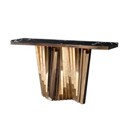 China STAINLESS STEEL Modern Luxury Style Faux Marble Rectangular Black Console Table in Gold for sale