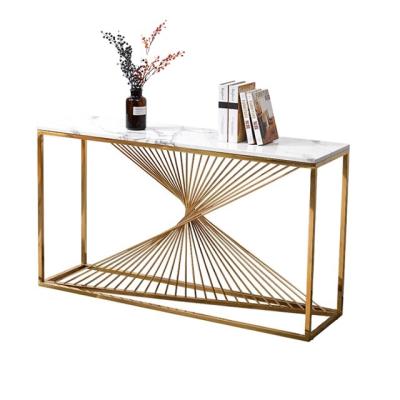 China STAINLESS STEEL Faux Marble Console Table Rectangle Table Stainless Steel in Rose Gold for sale