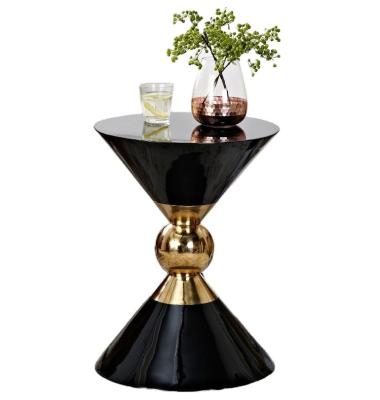 China Modern Round Black End Table Gold Hourglass Side Table Modern Metal And Fiberglass In Small for sale