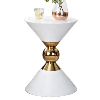 China Modern Round End Table Gold Hourglass Side Table White Metal and Fiberglass in Small for sale