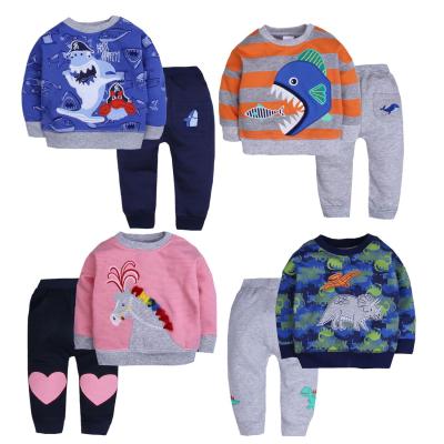 China 2021 Autumn Warm Kids Cotton Hoodies Pants 2pcs Set Fashion Casual Cartoon Long Sleeve Child Clothing Set for sale