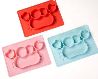 China Viable Non-Toxic Silicone Baby Crab Suction Place Mat Dish, Food Grade BPA Free Silicone Baby Place Mat for sale