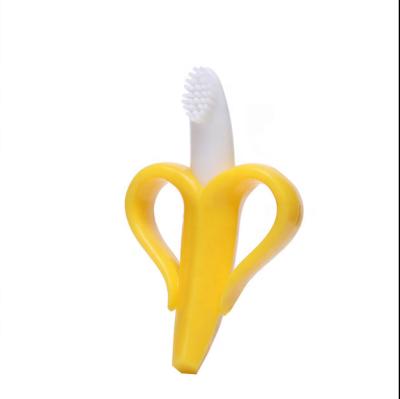 China Baby Chewing Toy New Arrival Banana Teether Baby Safety Soft Reusable Silicone Toothbrush Sensory Teething Toy for sale