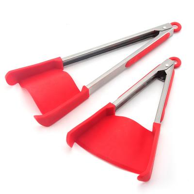 China Stainless Steel Viable Heat Resistant Food Tongs Smart Silicone 2 in 1 Kitchen Spatula Tongs Food Clip for sale