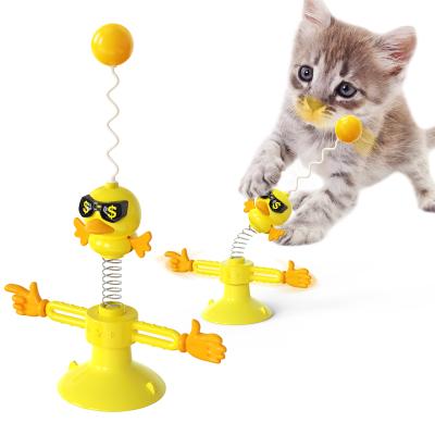 China Hot Selling Durable Cat Toys Funny Spring Bird New Arrival Viable Pet Interactive Cup Cat Ball Toys With Suction Training Pet Toy for sale