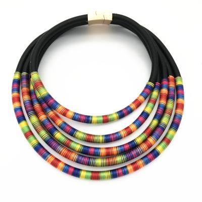 China Fashionable Ethnic Style Multilayer African Necklace Woven Necklace Magnetic Instant Exaggerated Multi Color Jewelry Set for sale