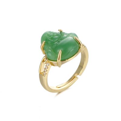 China Hot Selling Trendy New Style Fashion Buddha Ring Green Jade Ring for Men and Women Lucky Amulet Maitreya Buddha Ring for sale