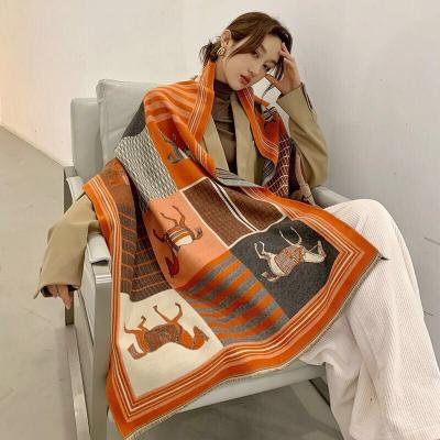 China Luxury Cashmere Scarf Feminine Stiffened Scarf Shawl Women Deep Couple Scarf Pashmina Warm Covering Horse Scarves Wraps Foulard for sale