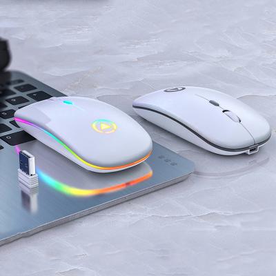 China New Mini Convenient Ultra-thin Wireless Wireless Silent Mute LED Computer Mouse A2 Rechargeable Colorful Lights Computer Mouse for sale