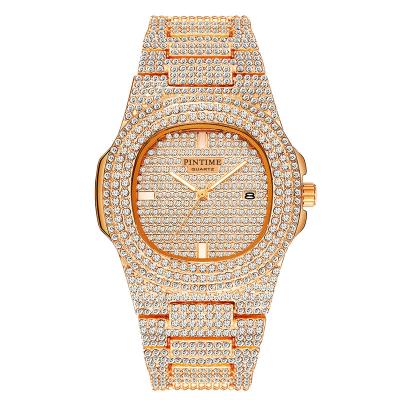 China Luxury Oblong Wristwatch Automatic Crystal Quartz Watch PT800 Diamond Watch Bling Iced-Out Watch Date Men's/Women's Unisex Color PINTIME for sale