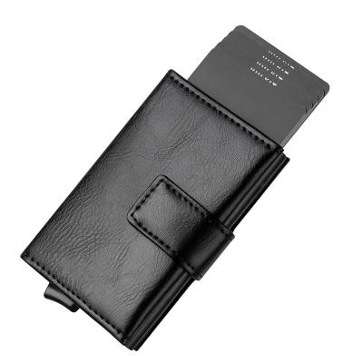 China Custom Genuine Slim Minimalist Leather/PU/Carbon Credit Card Holder RFID Fiber Money Clip Bag RFID Blocking Black Man Wallet for sale