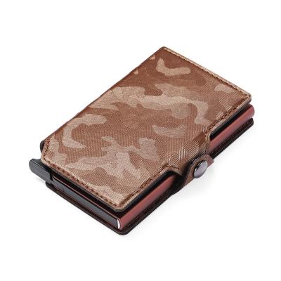 China Wholesale Fashion Automatic Men's Automatic Camouflage PU Card Holder Bank Card Holder Wallet Brush Anti-theft Purse Aluminum Alloy for sale